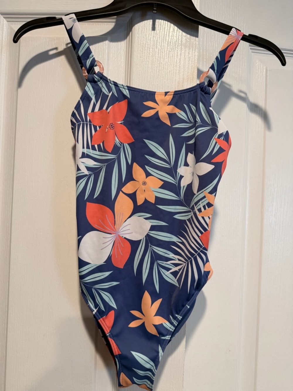 Roxy Navy Floral One-Piece Swimsuit with Coral and Peach Blooms